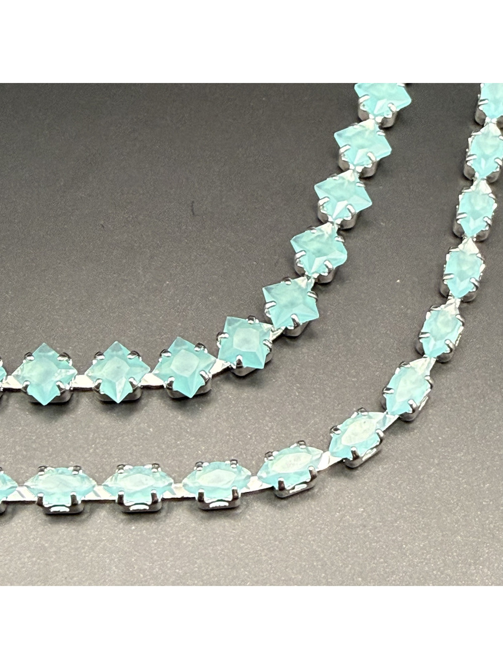 candy+clover milky aqua silver tone tennis bracelet stack (2 pieces)